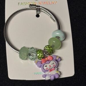 Kuromi Charm Beaded Stainless Steel Adjustable Bracelet – Green & Purple